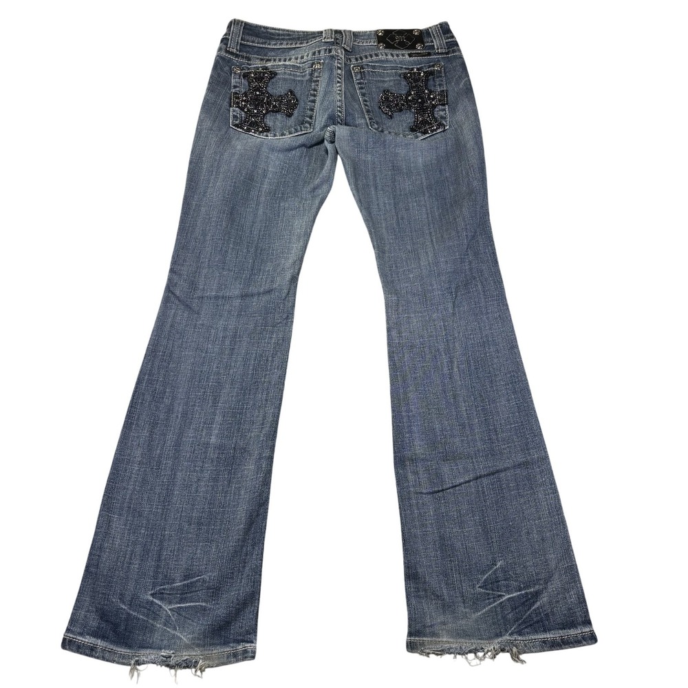 Miss Me Jeans Womens 30 Blue Med Wash Low Rise Bootcut Rhinestone Studded Denim
